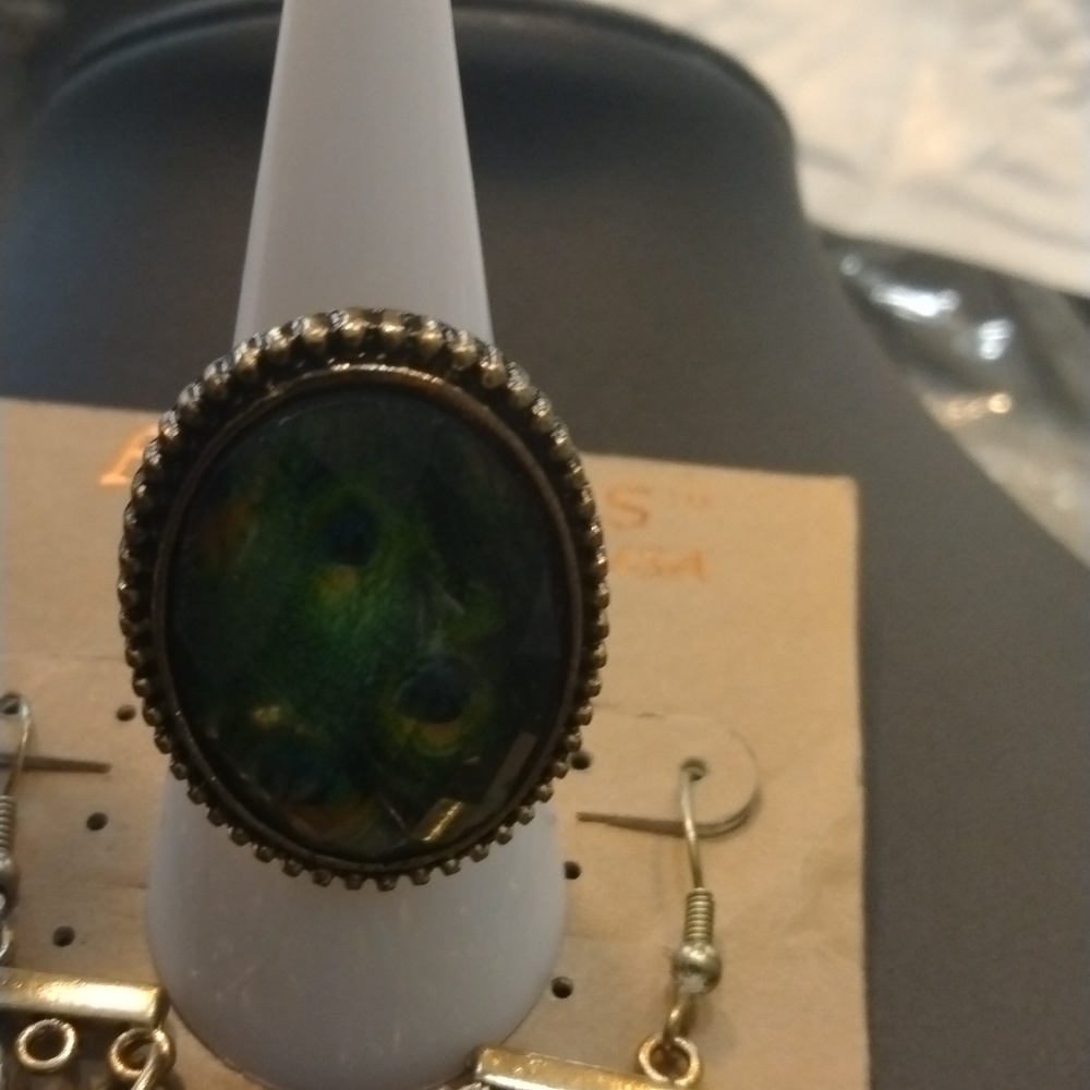 Bundle Peacock Adjustable Ring And Dangling Earri… - image 2
